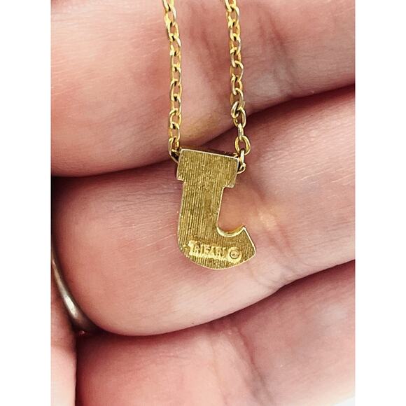 Vintage Trifari Initial J Necklace Gold Tone Letter Pendant Chain 16" Jewelry Na - Picture 6 of 16